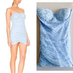 Superdown Fifi Baby Blue Mesh Strapless Glitter Heart Mini Dress $78 Size XS